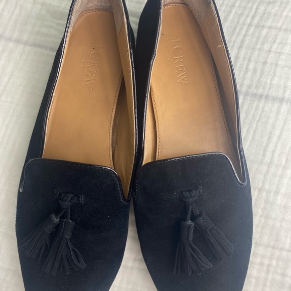 Women's J Crew Black Leather Loafers With Tassels Size 8 Flats Slip On - Picture 10 of 15